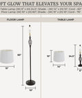 Diagram of Three Piece Spiral Cage Floor And Table Lamps Set In Oil Rubbed Bronze With LED Bulbs Included showing dimensions.