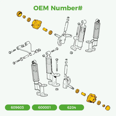 Straight Swap Aluminum Front Wheel Hub Assembly for EZGO RVX Golf Cart 2008 Up Gas Electric Set of Two Heavy Duty Build with Four Bolt Pattern in exploded view.