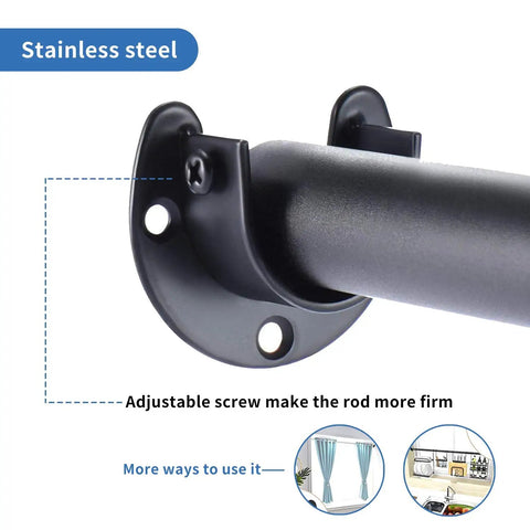Beefy Heavy Duty Stainless Steel Closet Rod Brackets Set 1 Inch Diameter Black End Caps With Screws Rust-Resistant Curtain Rod Holder For Durable Closet Or Curtain Install 2 Pcs, black bracket holding 1-inch rod