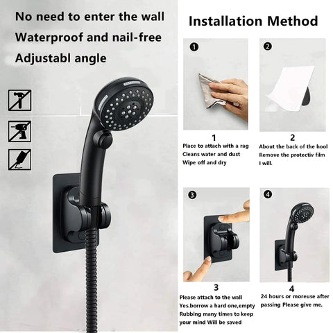High Pressure 8 Inch Square Rain Shower Head With Handheld, 304 Stainless Steel, Matte Black Finish, wall mount install guide