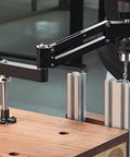 Aluminum CNC Tapping Cantilever Bracket and Support Arm in use, mounted horizontally with 130mm stroke, showing detachable clamp and stability.