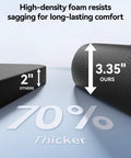 Comparison of cushion thickness showing 3.35-inch foam vs 2-inch foam, labeled for All Day Comfort Ergonomic High Back Mesh Desk Chair
