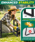 Woman using Heavy Duty Folding Garden Kneeler And Seat With Handles, Stable Stool For Kneeling Or Sitting in garden.