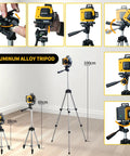 4D Green Beam Laser Level With Tripod For Easy Room Layouts, Four 360 Degree Lines With 90 Degree Cross, Self Leveling, Rotatable Window, Includes Two 4500mAh Batteries, Perfect For Picture Hanging, Tiling, Ceilings, And Home Renovation on aluminum alloy tripod, 38-100 cm adjustable