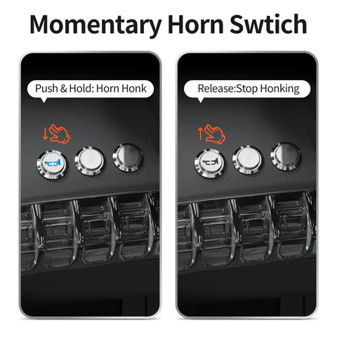 12V Momentary Horn Push Button Switch With Blue LED, Stainless Steel 16mm Metal Switch for automotive dashboard with honk and release instructions
