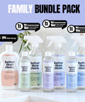 Plant Based Fragrance Free Family Cleaning Bundle With 4 8oz Concentrates Dish Soap All Purpose Cleaner Marble And Granite Cleaner Bath And Shower Safe For Family And Pets shown on a counter.