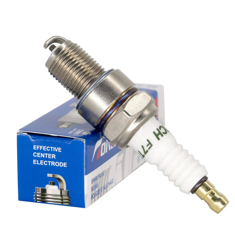 F7TC Spark Plug Replacement For NGK 3785 BP7ES Compatible With GX120 GX160 GX200 displayed on blue box