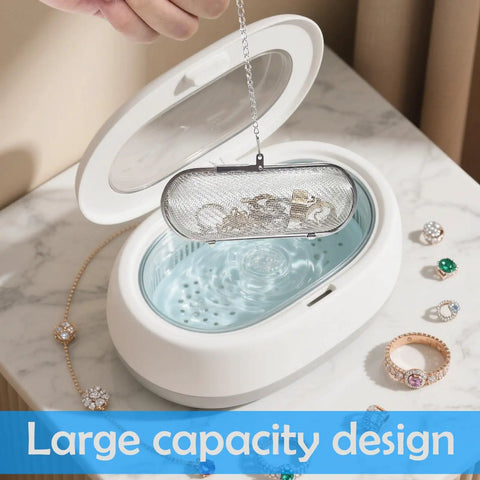 Four Pack Stainless Steel Ultrasonic Cleaner Baskets For Jewelry And Earrings Includes Two Large And Two Small Mesh Wash Baskets in use.