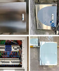 Heavy Duty Stainless Steel Electrical Enclosure Box With Hinged Cover installed, showing internal wiring setup, 30x20x10 inches, 2mm thick