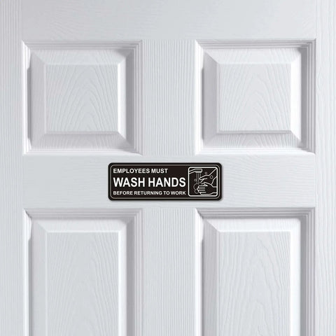 Premium Self Adhesive Must Wash Hands Sign 9 By 3 Inch Durable Acrylic Hand Washing Sign With Symbols on door