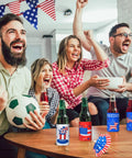 Group enjoying drinks with Red White Blue Can Cooler Sleeves 12 Pack For Fourth Of July Independence Day Party Favors Collapsible Insulated