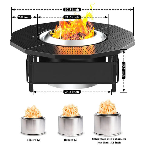 Fire Pit Surround Tabletop For Solo Stove Bonfire Ranger 2.0 Thick Powder Coated Steel Outdoor Fire Pit Table UV Resistant
