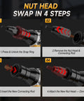 Nut head swap steps for Cordless Rivet Nut Gun Kit With Auto Mode And Memory, 2030 Lbs Pulling Force, Brushless Motor.