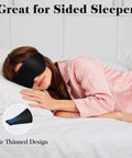 Woman wearing 3D Eye Mask For Sleep And Travel For Men And Women, 100 Percent Pressure Free Contoured Eye Pockets, Ultra Light Block Out, Adjustable Strap, Soft Barrier, Black in sidelying position