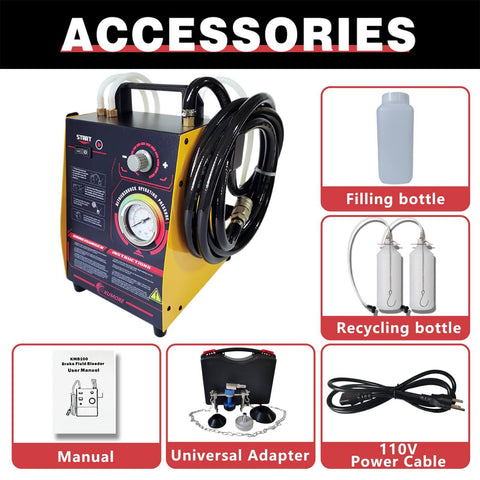 Electric Brake Bleeder 110V Power Automatic Brake Fluid Bleeder Machine With Adjustable Pressure and Universal Adapter accessories