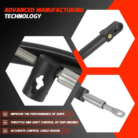 Close-up of Dual Boat Throttle and Shift Cables for Mercury MerCruiser Force Outboard Engines 12Ft 600A Replace CC17912