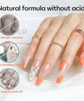 Hand with long orange and clear nails showing benefits of Acid Free Nail Dehydrator And Primer Kit For Bonding Gel And Acrylic Manicures