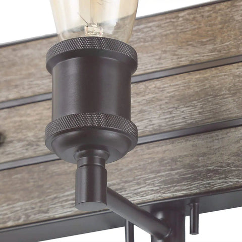 Close-up of Rustic Wood And Oil Rubbed Metal Vanity Lights Farmhouse Wall Sconces adjustable socket detail.