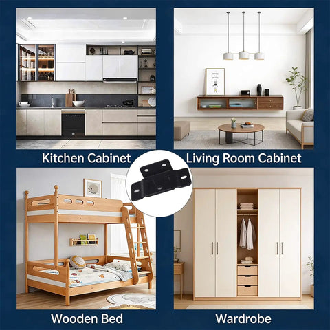 Heavy Duty Stainless Steel Furniture Connectors 10 Pack Built Like An Ox Corner Brackets displayed in modern kitchen and living room cabinets.