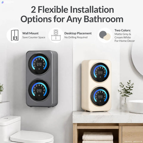 Super Compact Dual Tank Mini Washing Machine With Auto Wash And Dry Settings Ideal For Dorm Life And Studio Apartments in matte grey and cream white.
