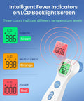 Fast Forehead Thermometer For Adults And Kids Digital Infrared Thermometer With 1 Second Reading Ultra Accurate To 0.1F And 0.1C And Accurate To Plus Or Minus 0.4F Or 0.2C Easy Start Button Perfect For Babies And The Whole Family Fever Checker. LCD fever indicator with green, orange, and red backlit display
