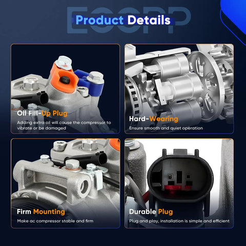 Premium Heavy Duty Ac Compressor Pump For Mercedes Benz C230 C240 C320 Cl500 Clk320 2006 To 2011 With Built In Clutch showing oil fill plug and durable design.