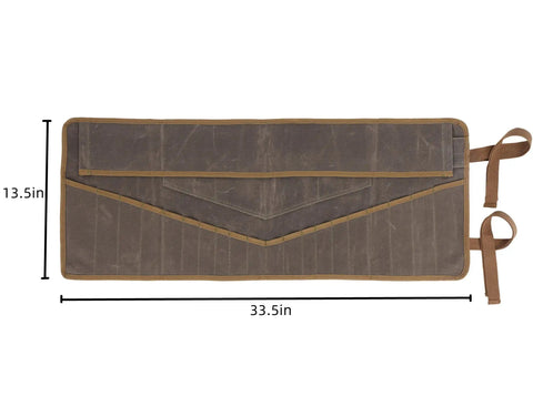 Flat view of Heavy Duty Waxed Canvas Tool Roll Bag With 24 Pockets Roll Up Pouch For Wrenches And Tools Waterproof 16oz Canvas Durable Organizer