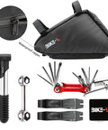 Portable Bike Repair Kit With Multitool, 120 PSI Mini Pump, Tire Levers And Patches, 16 Piece On The Go Bicycle Maintenance Set