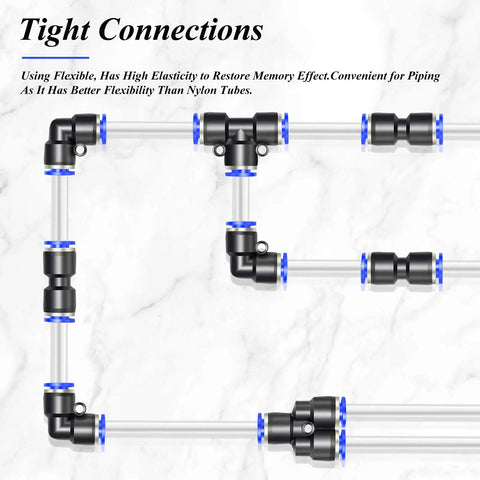 Clear PU Air Hose 8mm OD 5mm ID 32.8ft 10m Pneumatic Tube connected with black fittings