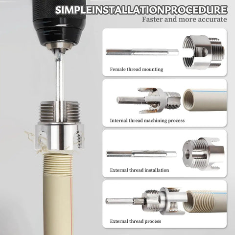 All In One Pipe Threader Kit For One Half, Three Quarter And One Inch PVC Pipes With Internal And External Dies, Hex Shank Thread Cutting Tool For Leak Proof Plumbing No Tool Swapping For Gas And Irrigation Projects showing simple installation procedure.