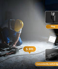 Powerful 3600 Lumen LED Work Light with 30W 6000K flood beam, 5.9ft cord shown in workshop, IP66 waterproof, for indoor outdoor lighting