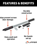 Screen Assist RV Screen Door Push Bar With Full Width Push Handle For Easy Access When Your Hands Are Full Durable Corrosion Resistant Aluminum And Plastic Construction Easy Installation Ideal For Camping And Full Hands Convenience. RV screen door push bar with hardware