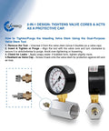Workhorse Gas Test Pressure Gauge Assembly With Three Quarter Inch FNPT, 30 PSI, shown with instructions and parts detail.