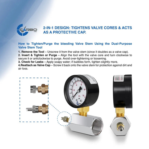 Workhorse Gas Test Pressure Gauge Assembly With Three Quarter Inch FNPT, 30 PSI, shown with instructions and parts detail.