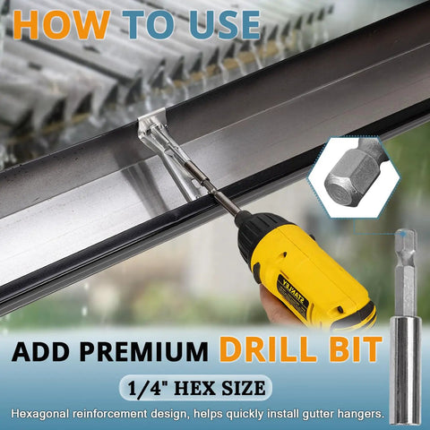 Installation of 5 Inch Gutter Hangers And Hidden Bracket Set For Sagging Gutters, No Fuss Install Quick Screw System with drill bit.