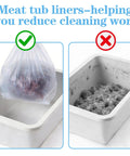Comparison of meat processing tubs with and without Clear Poly Meat Lug Liners Set, 25 Count, 21x22 Inch, 2.5 Mil Food Grade Tub Liners