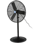 Beefy 30 Inch Pedestal Floor Fan With Industrial Grade Performance, Delivers 7261 CFM Airflow, black metal construction side view.
