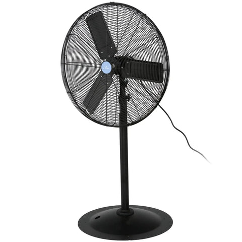 Beefy 30 Inch Pedestal Floor Fan With Industrial Grade Performance, Delivers 7261 CFM Airflow, black metal construction side view.