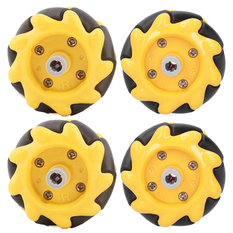 Mecanum wheel set, four yellow and black tires for smart car