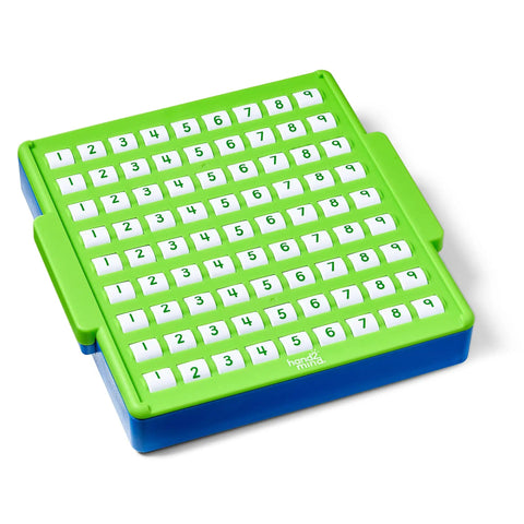 Division Practice Board With Self-Checking Dials For Kids, green 9x9 grid with numbers, educational math tool.