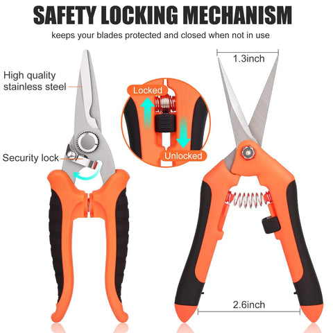 3 Pack Garden Shears Set Stainless Steel Pruning Scissors For Gardening Flowers Fruits And Trees With Ergonomic One Hand Handles