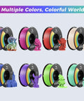 Rainbow PLA Plus 1.75mm 3D Printer Filament Multicolor With Strong Toughness And Precise Dimensional Accuracy Tolerance 0.03mm PLA Pro For Most 3D Printers 1kg Spool showing multiple colors and 3D prints