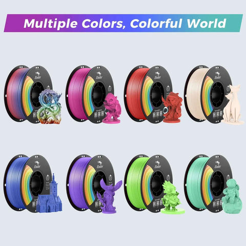 Rainbow PLA Plus 1.75mm 3D Printer Filament Multicolor With Strong Toughness And Precise Dimensional Accuracy Tolerance 0.03mm PLA Pro For Most 3D Printers 1kg Spool showing multiple colors and 3D prints
