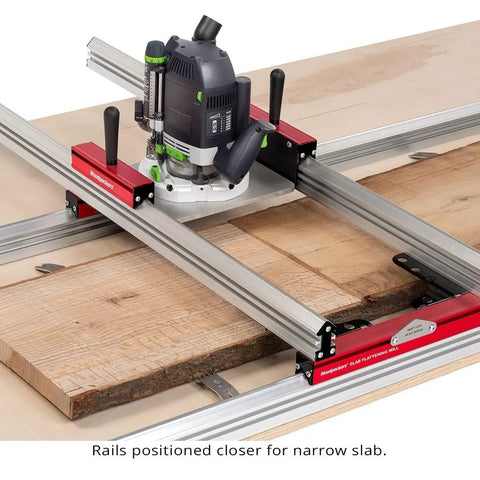 Beefy Extended Slab Flattening Mill for Big Wood Slabs with 38.75 by 128.5 Inch or 62.75 by 104.5 Inch Capacity tool on wood slab
