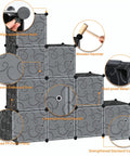 12 Cube Storage Organizer With Doors For Bedroom And Living Room, DIY Plastic Modular Bookshelf Cabinet showing connectors and tools.