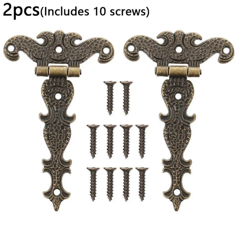 Two Piece Vintage Door Hinge Set For Cabinets And Wardrobes With Screws Old School Hardware Style For Furniture Durability