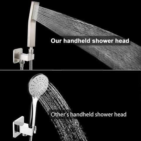 Top Shelf Handheld Shower Head Rig With High Pressure Spray And Flex Hose Kit, Solid 304 Stainless Steel Body, Slick Brushed Nickel Finish, Heavy Duty Wall Mount Bracket For No Fuss Bathroom Upgrades