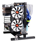 Side view of Open Air PC Case Frame For DIY Builds, Vertical Test Bench Chassis Rack For ITX ATX MATX Motherboards with fans installed