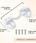 3-Inch Heavy Duty Hook And Eye Latch Set, 2 Pack With 8 Mounting Screws, White Powder Coated Stainless Steel Barn Door Lock dimensions