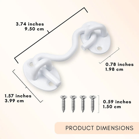 3-Inch Heavy Duty Hook And Eye Latch Set, 2 Pack With 8 Mounting Screws, White Powder Coated Stainless Steel Barn Door Lock dimensions